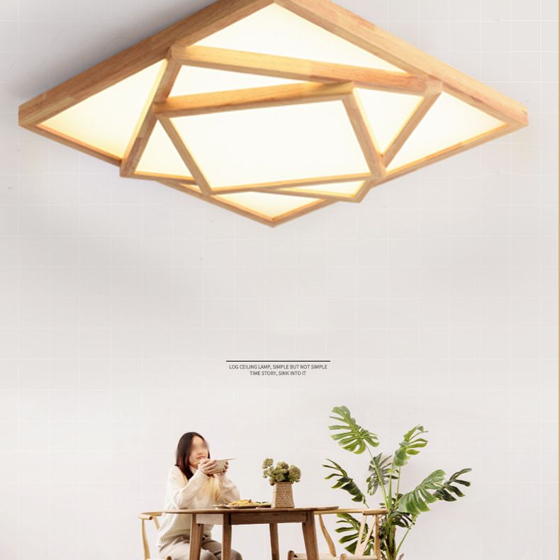Luminaire encastré en bois à trois niveaux pour le salon Nordic beige LED plafonnier