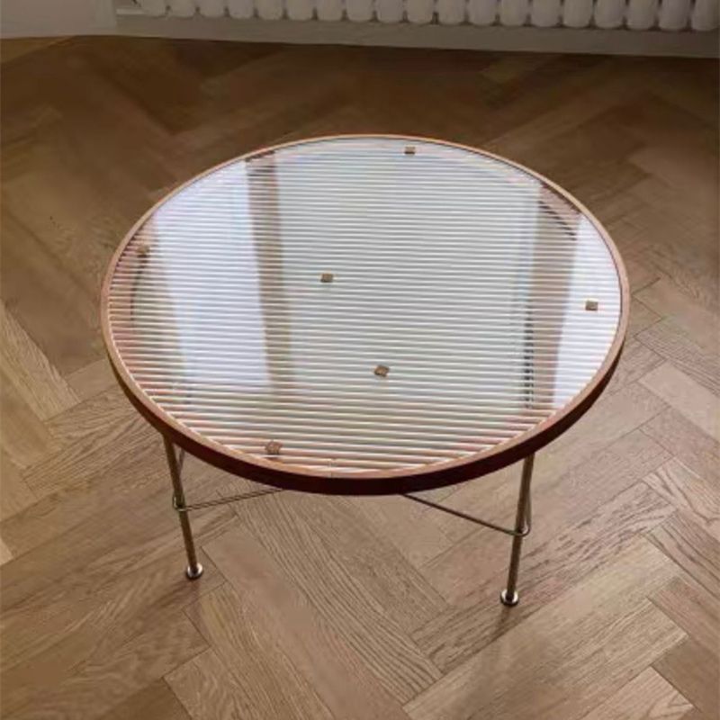 Modern Cross Legs Coffee Table Round Glass Top Coffee Cocktail Table for Living Room