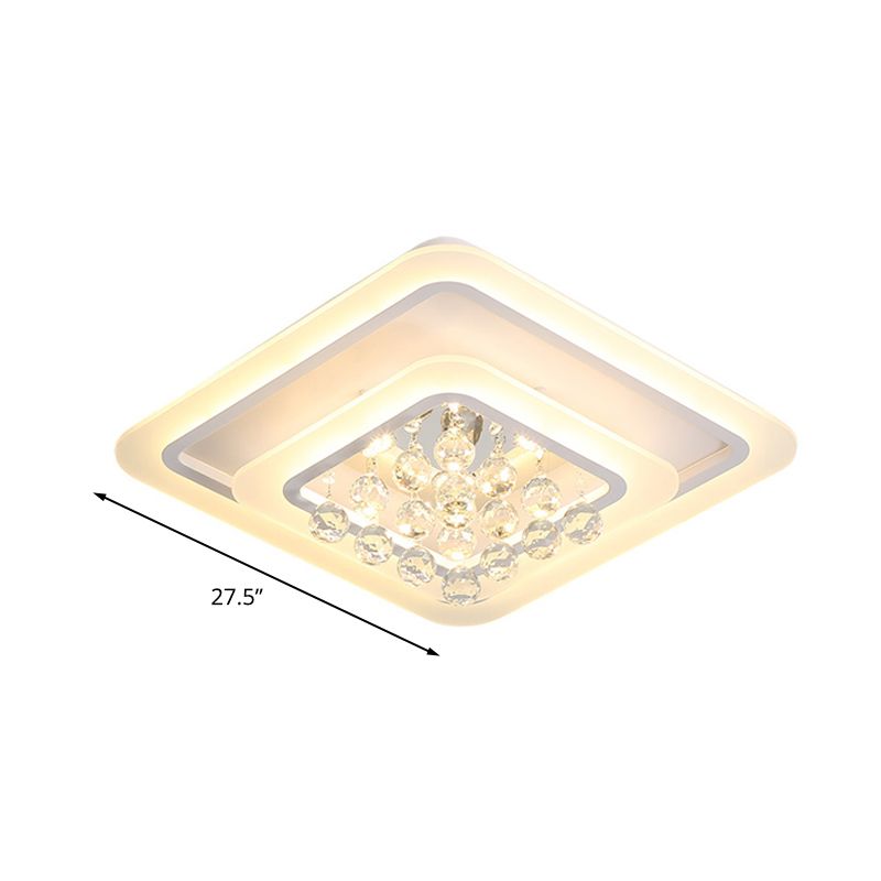 19.5"/23.5"/27.5" W LED Flush Ceiling Light Modern White Square Crystal Flush Mount Lighting, Warm/White Light