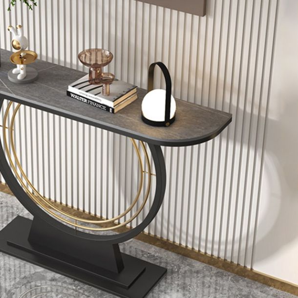 Glam Stone Console Table Iron Stain Resistant Console Sofa Table for Hall