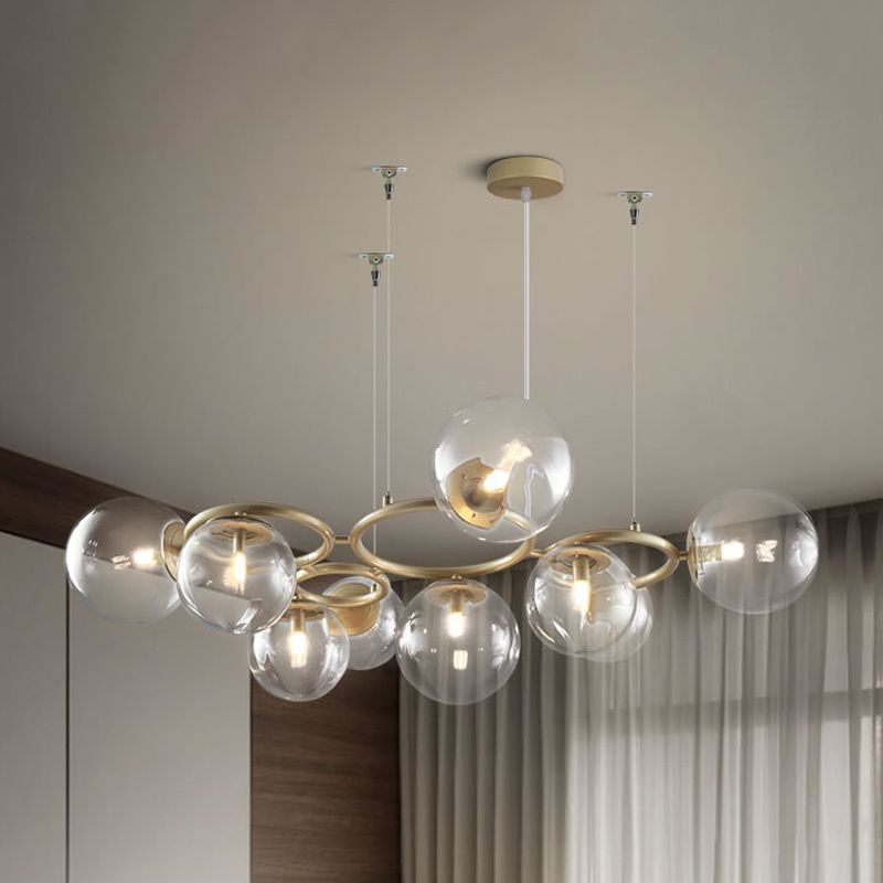Multi-Circle Chandelier Light Modern Iron 9-Light Gold Hanging Lamp with Bubble Glass Shade