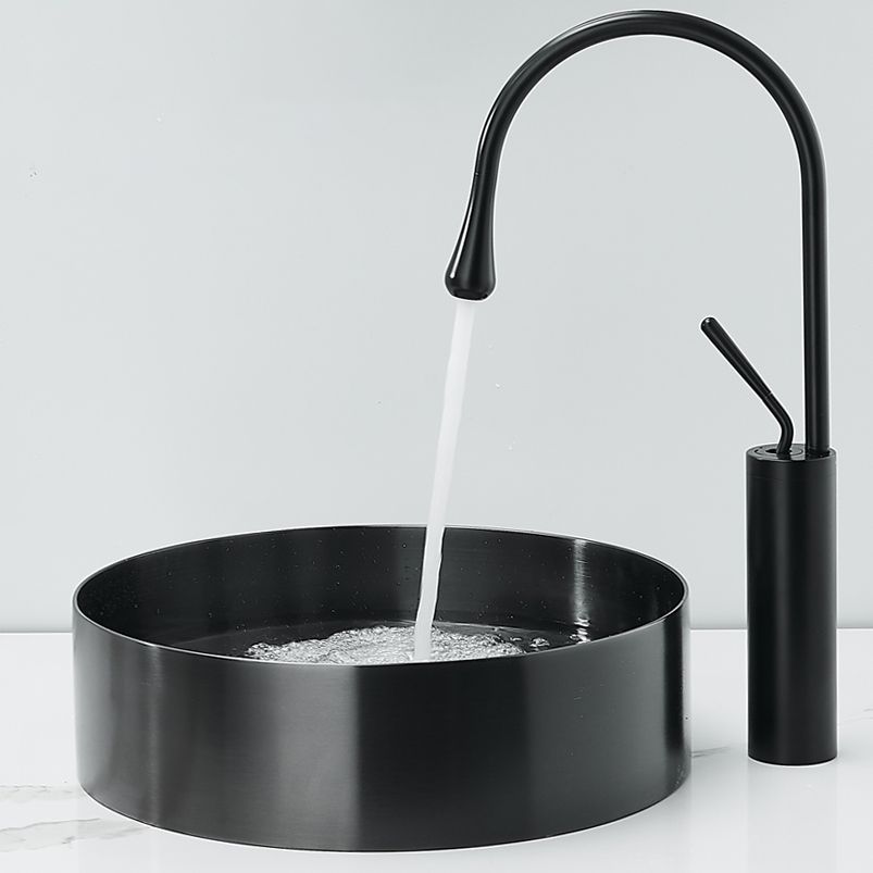 Modern Basin Sink Metal Round with Pop-Up Drain and Faucet Vessel Bathroom Sink