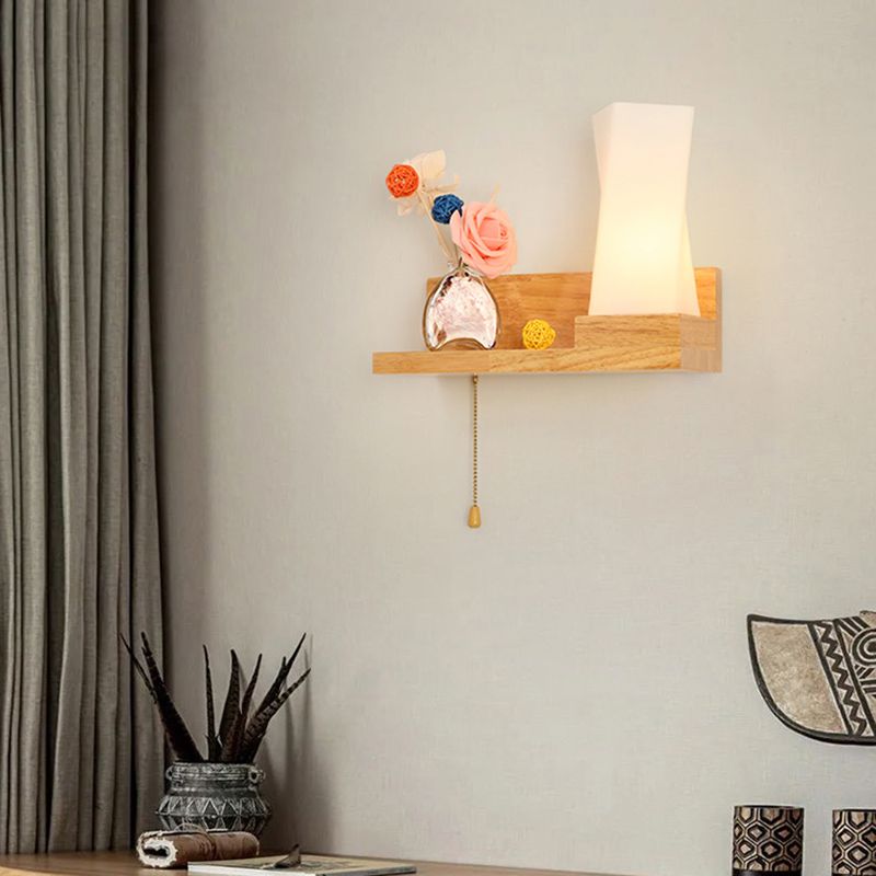 Japanese Style Wooden Wall Lamp Geometry Wall Light for Bedroom (Flowerpot Not Included)