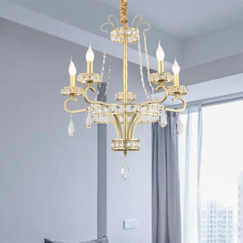 Lámpara de vela dorada lámpara de lámpara gota de cristal tradicional 5/8 luces salas de estar lámpara de estar kit