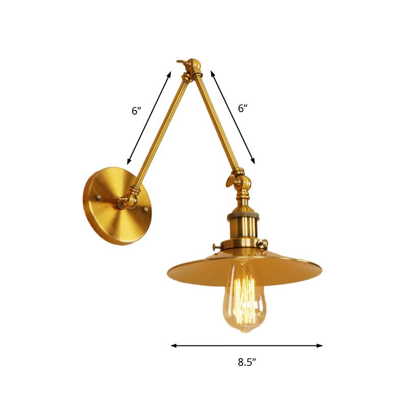 Vintage Stylish Saucer Wall Sconce 1 Light Metallic Wall Mount Light with Swing Arm in Brass/Copper