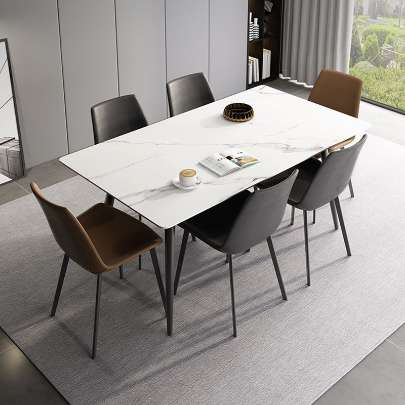 Mesa rectangular con base de acero al carbono para comedor de piedra sinterizada de estilo industrial para el hogar