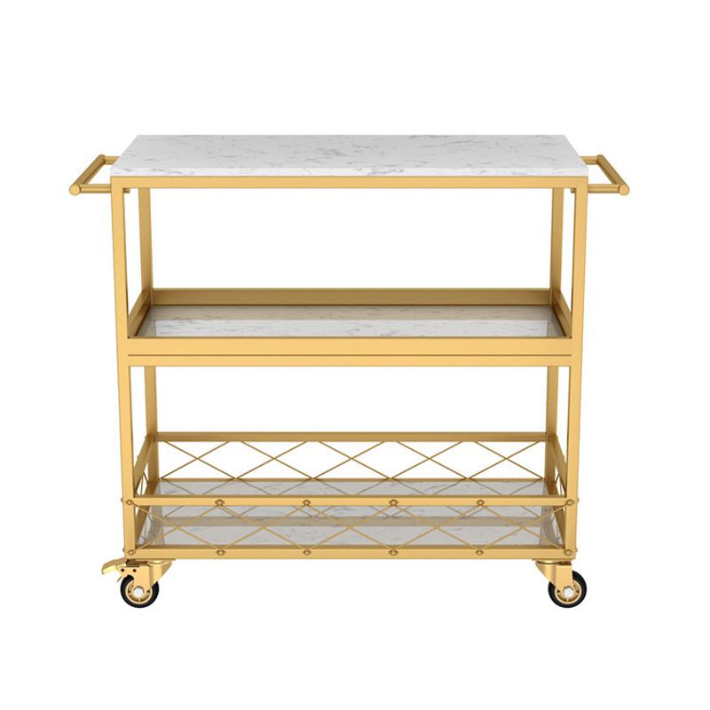 Marble Home Dining Kitchen Trolley Rectangular Prep Table with Towel Rack