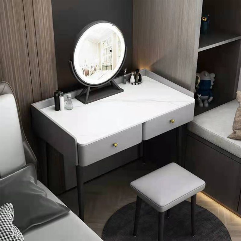 Vanity Stone Makeup Dressing Table Stool Set with 2 Drawers - 31.1" H