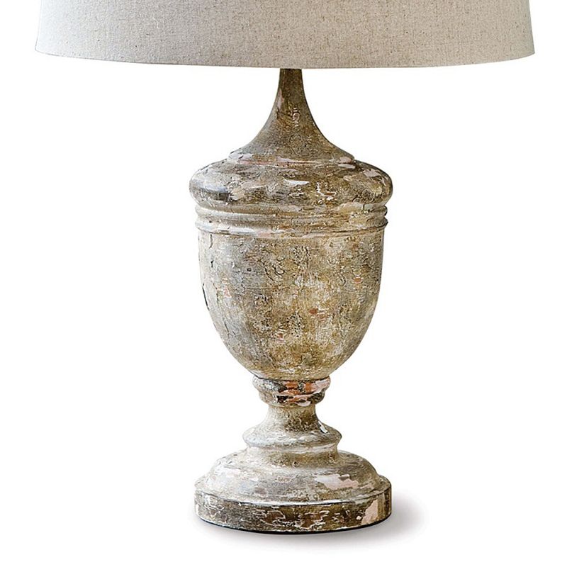 1-Bulb Drum Table Lighting Traditional Style Distressed White Fabric Night Lamp with Font Base