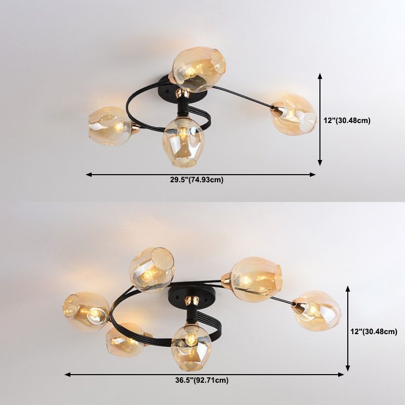 Nordic Bell Shape Ceiling Light Glass Shade Multi Light Flush Mount Light for Bedroom