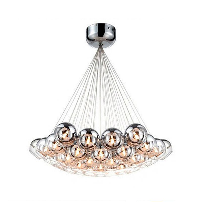 Bubbling Mirrored Glass Pendant Light Postmodern 37-Light Silver Multiple Hanging Light over Dining Table