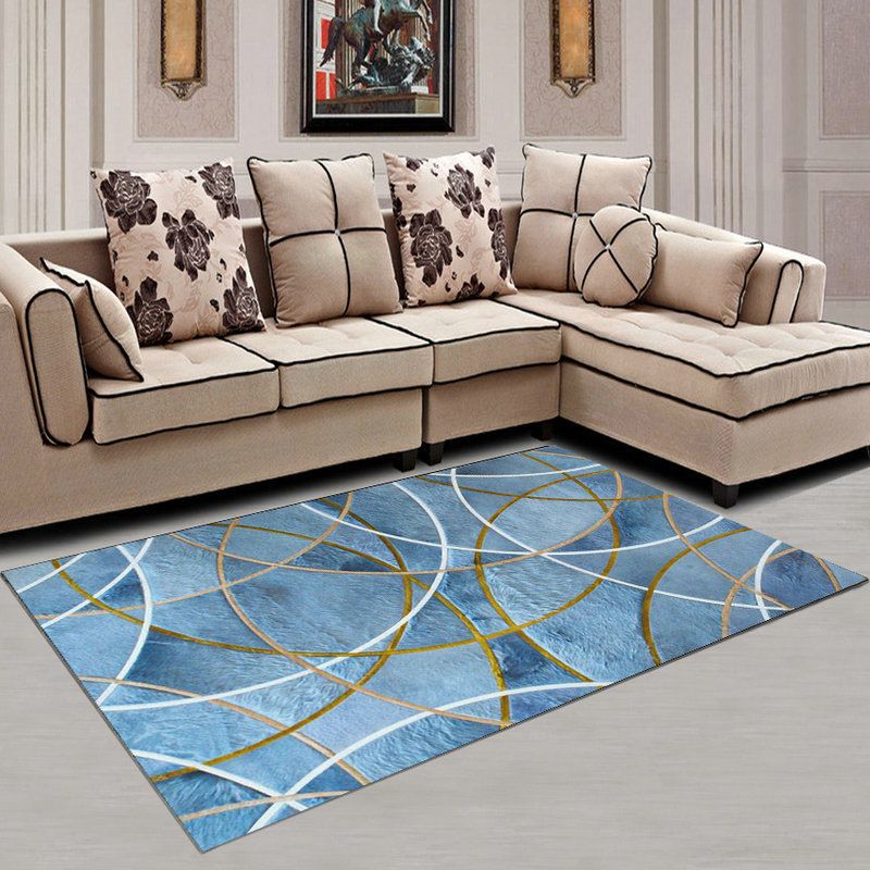 White Abstract Pattern Rug Polyester Modern Rug Washable Rug for Living Room
