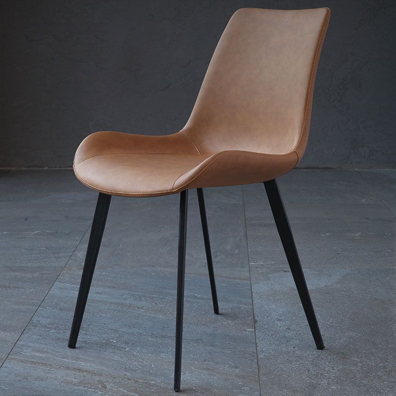 Contemporary Metal Dining Room Chair Armless Faux Leather Side Chair