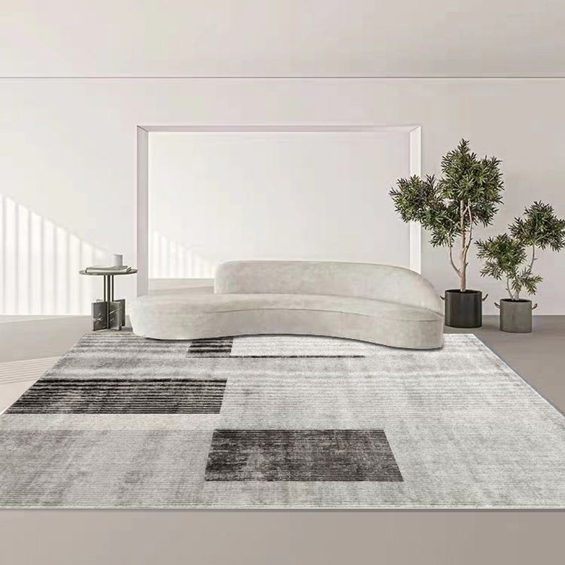 Grey Contemporary Rug Polyester Striped Rug Non-Slip Backing Rug for Sitting Room