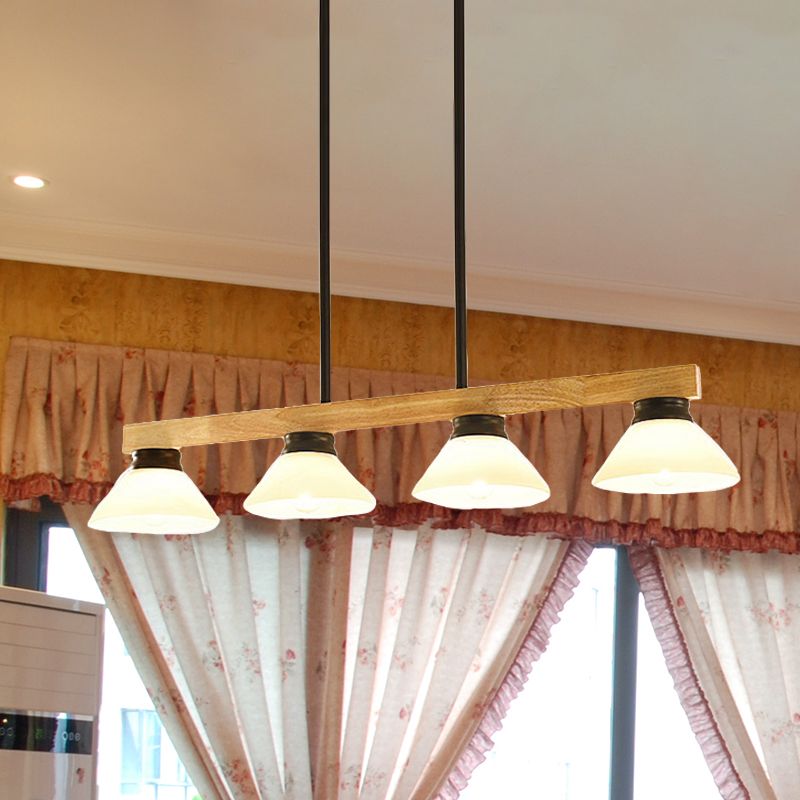 Wooden Cone Shade Island Chandelier 3/4 Heads Nordic Style Linear Pendant Light over Kitchen Island