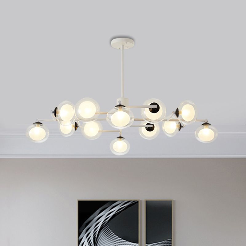 Modern Simple Oval Shade Island Light 8/12 Lights Glass Suspension Light in Black/White