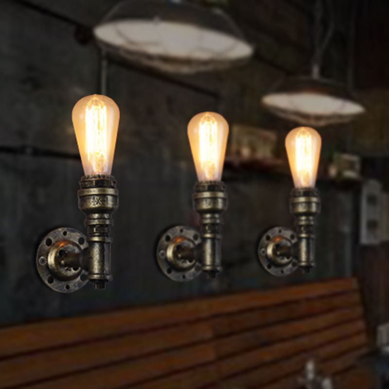 Iron Water Pipe Wall Lamp Rustic Style 1 Bulb Restaurant Wall Light Fixture in Bronze