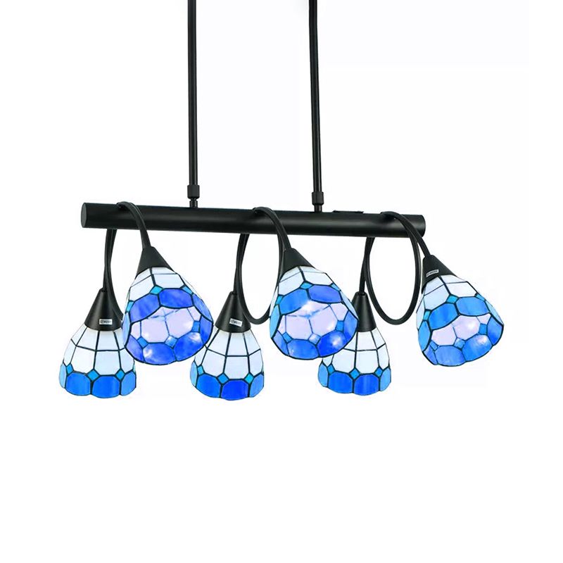6/10 Lights Kitchen Island Lighting Tiffany Stylish Blue/Orange and Yellow Hanging Lamp with Dome Stainless Glass Shade