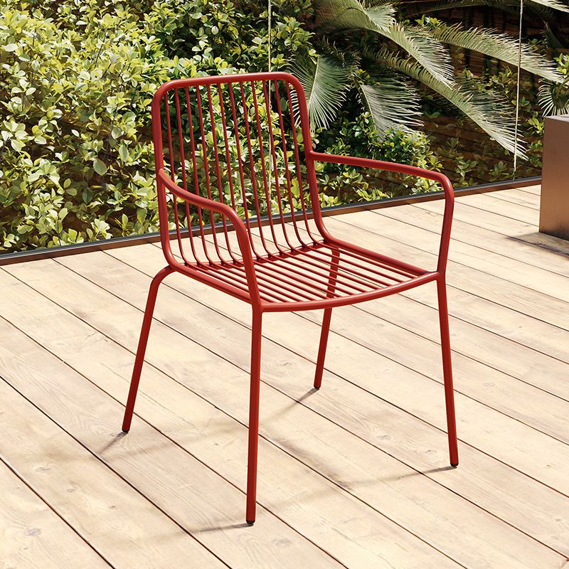 Outdoor Patio Arm Chair Metal Industrial Chairs with Slat Back