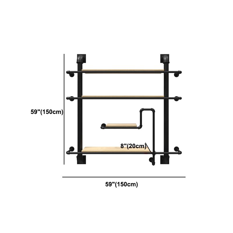 Libreria galleggiante in metallo in stile industriale a parete montato su ripiano posteriore chiuso