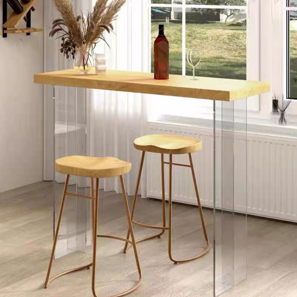 Contemporary Solid Wood Acrylic Base Bar Table for Kitchen Dining Room