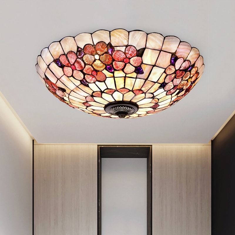 Plafonnier à motif pivoine, coquille Tiffany, 3/4 ampoules, plafonnier rose, 12"/16"/21" de diamètre