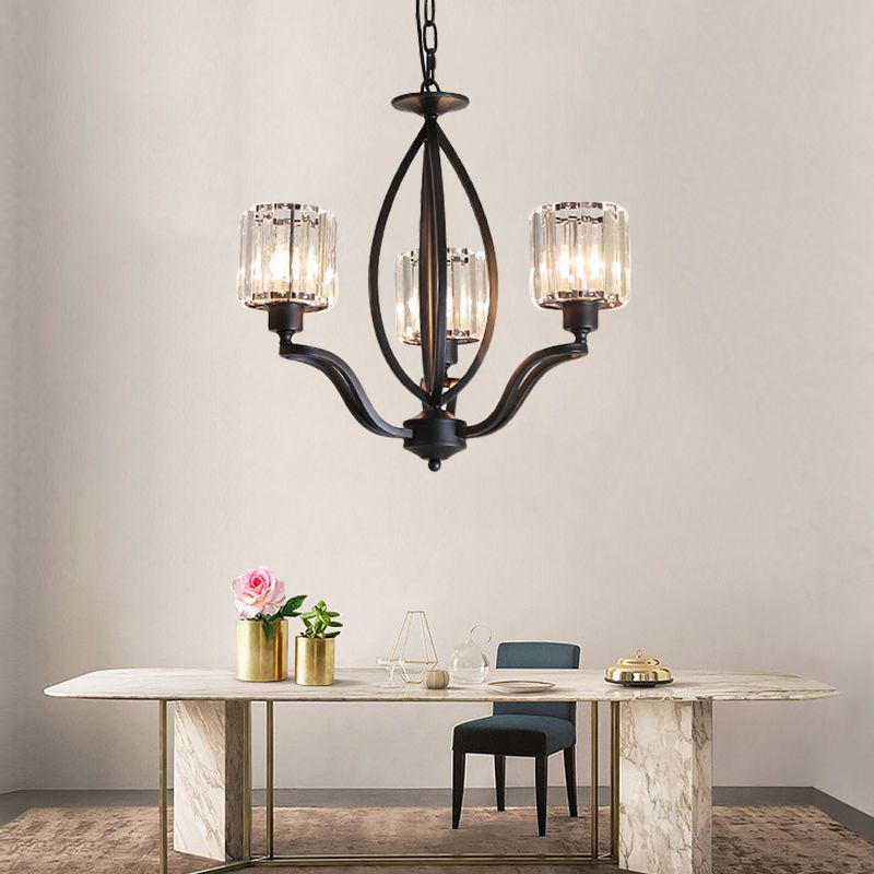 Black Cylinder plafonnier luminaire de style Crystal Simple Crystal Block 3/6/8 Lumières Light Chandelier Light