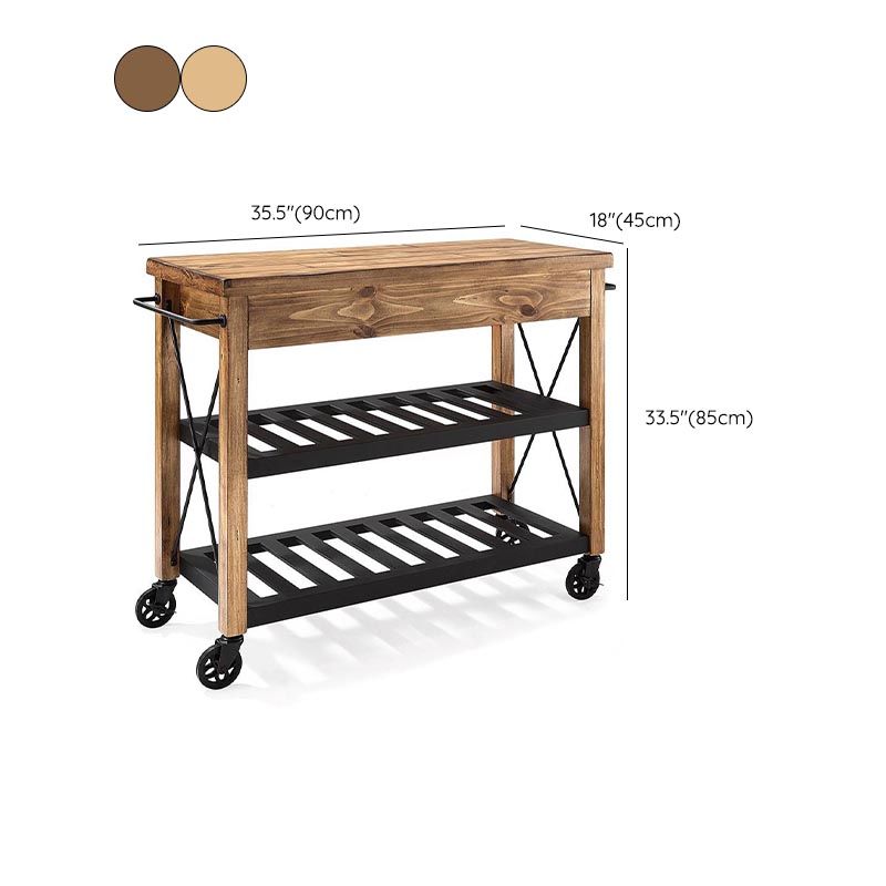 Rolling Solid Wood Kitchen Island Home Dining Kitchen Trolley with Towel Rack