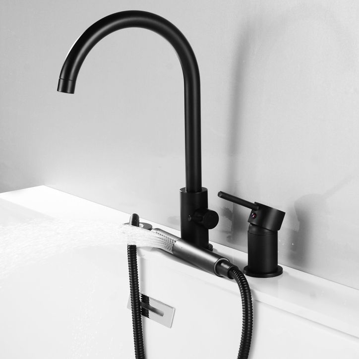 Modern Deck Mounted Metal Tub Filler Gooseneck Faucet in Black/Gold/Silver