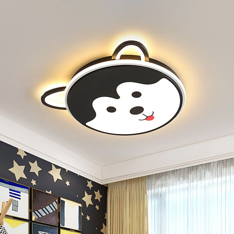 Black/Yellow Dog Flush Mount Kids LED Iron Close to Ceiling Lighting Fixture for Boys Bedroom, 16.5"/20.5" Wide