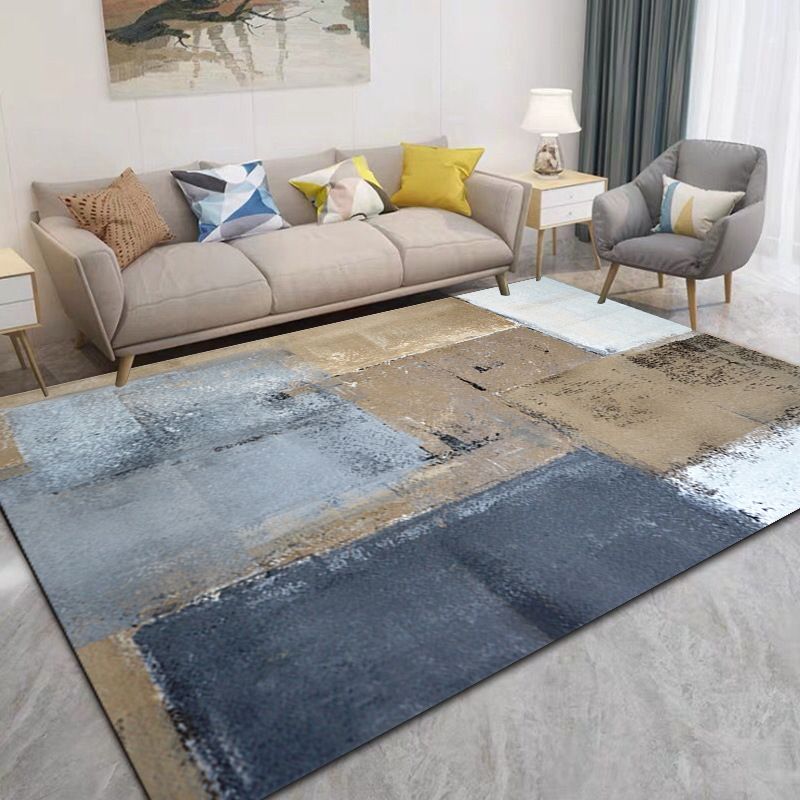 Apricot Abstract Print Rug Polyester Simple Rug Non-Slip Backing Rug for Living Room