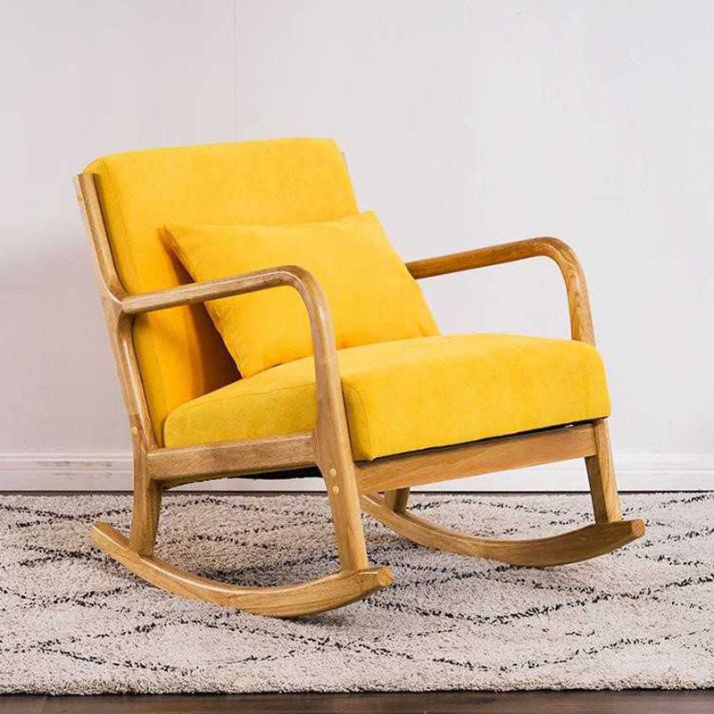 Cotton Linen Rocking Chair Plain Modern Removable Cushions Rocking Chair with Wood Frame