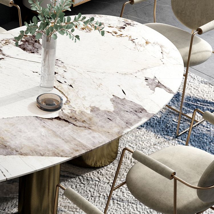 Traditional Luxury Oval Dining Table White Sintered Stone Dining Table with 3 Legs