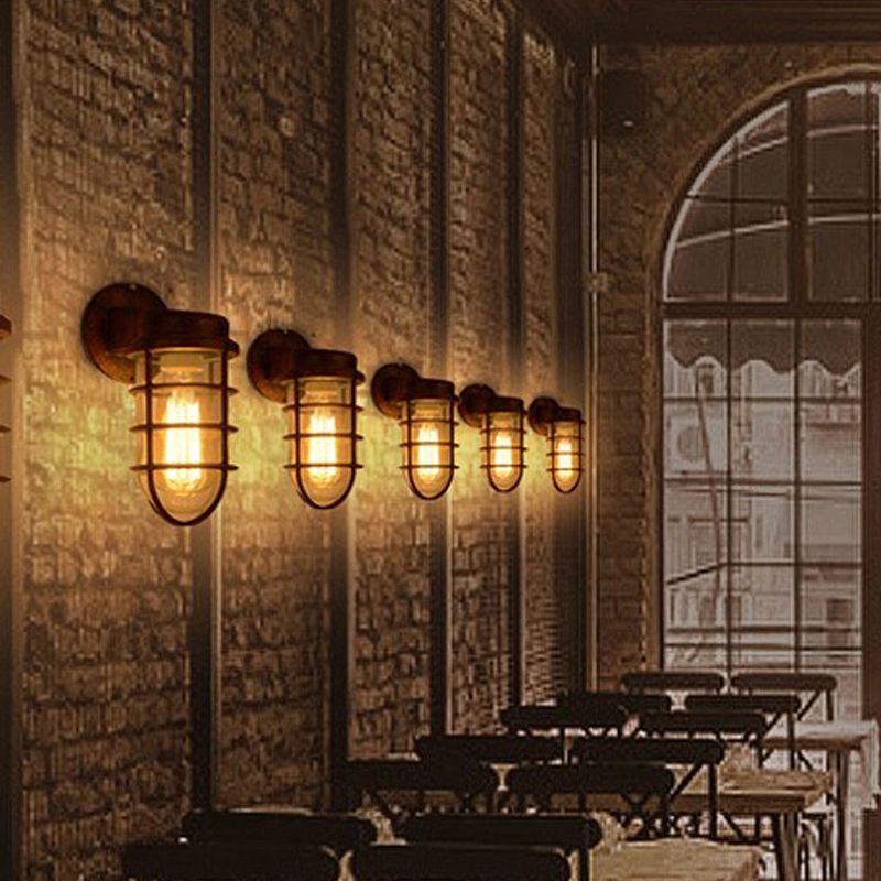 Sconce di luce da parete in metallo ombreggiato in stile industriale americano 1 flioncini leggeri