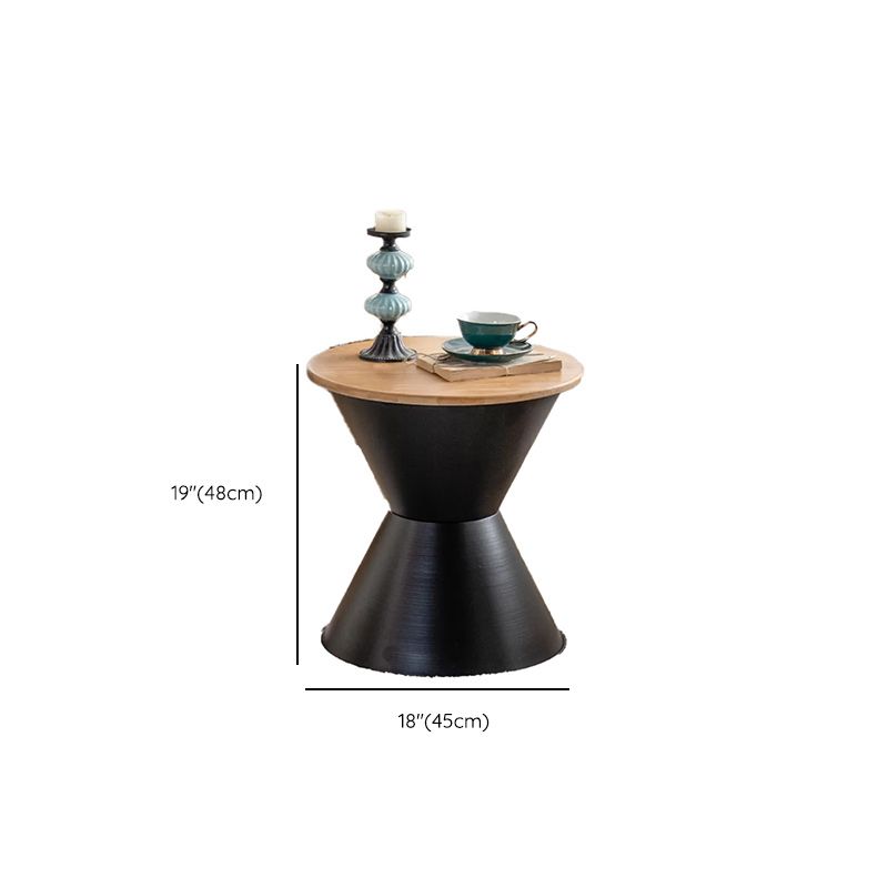 Round Wood Distressed Coffee Table Metal Pedestal Cocktail Table