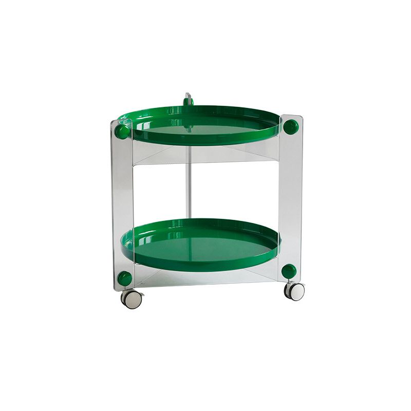 Modern Acrylic Round Side Table with Casters Tray Top 2 - Tier End Table Set
