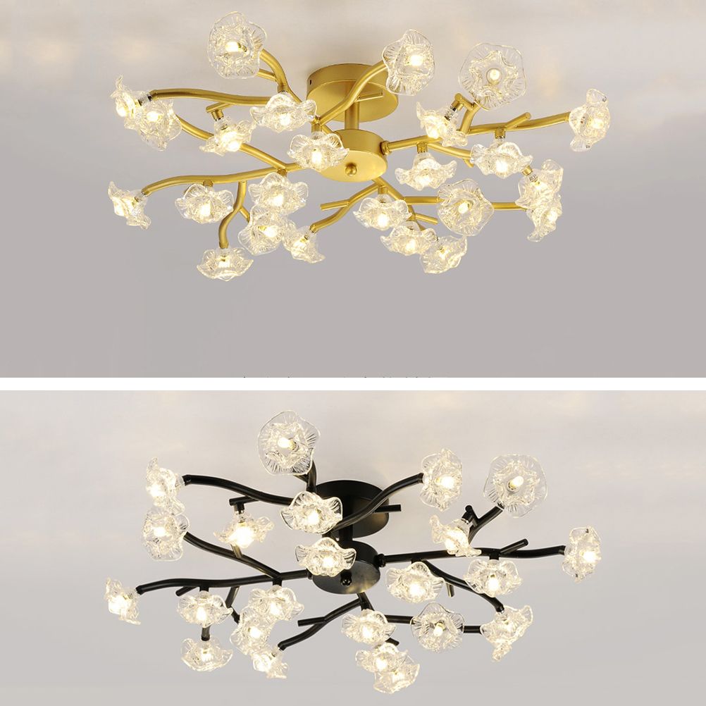 Moderne Metall-Halbblüten-Lampe Mehrköpfe Blumenschlafzimmer Deckenbeleuchtung mit Glasschatten