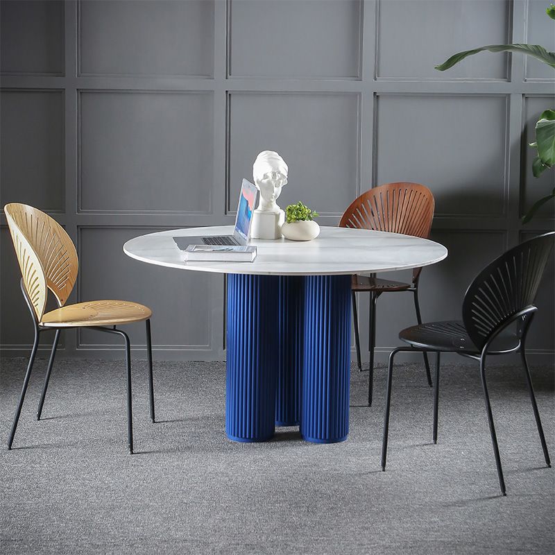Mesa de comedor de piedra sinterizada Mesa de comedor redonda moderna con base de madera