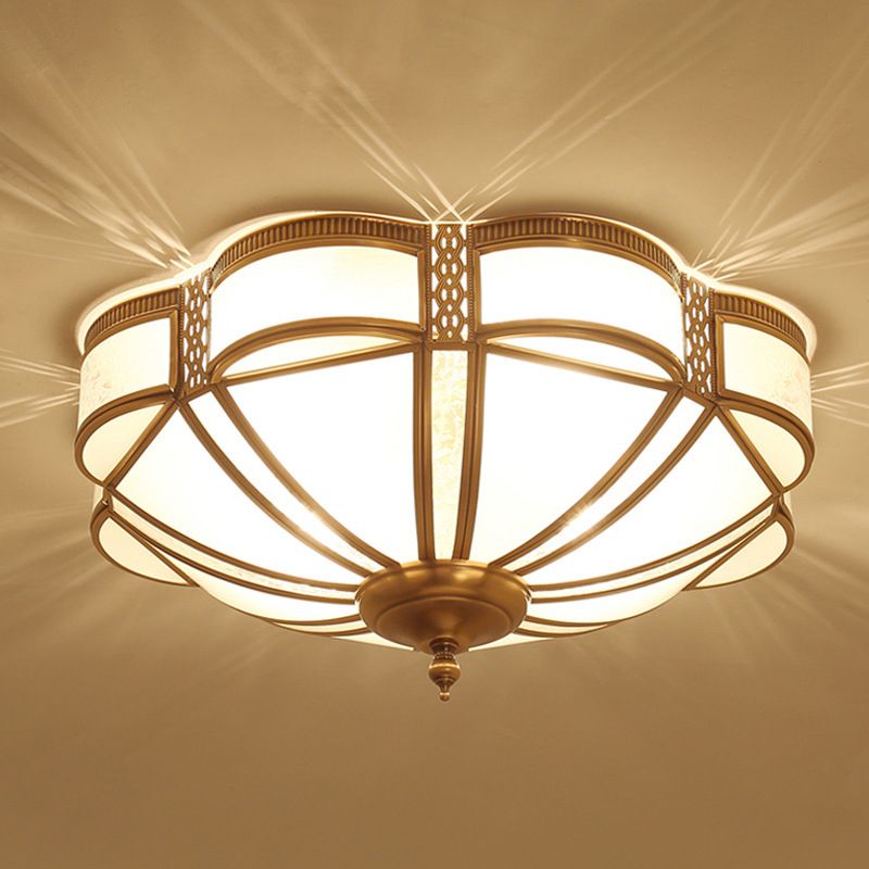 3/4/6 Lights Flush Light Minimalist Dome Frosted Glass Flush Ceiling Light in Brass, Small/Medium/Large
