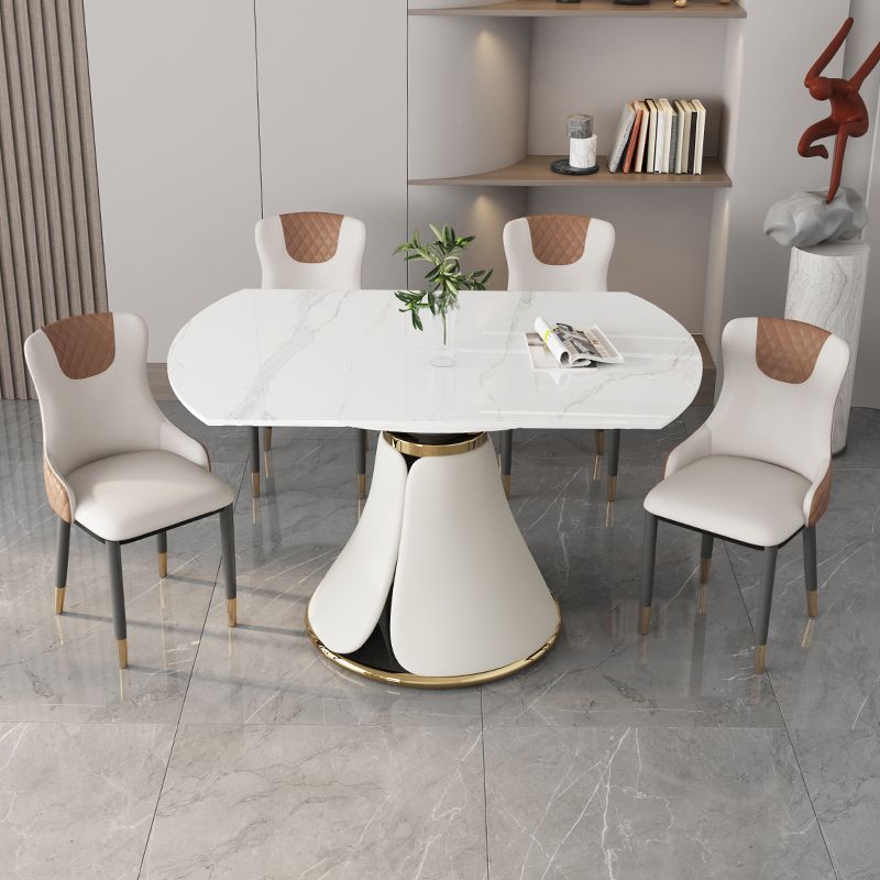 53'' Luxury Sintered Stone Dining Table Extendable Rectangle Table with Metal Pedestal