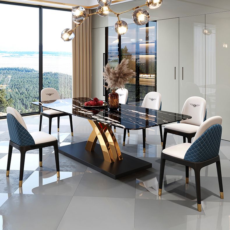 Traditional Luxury Dining Table Sintered Stone Table with Pedestal Base for Dining Room