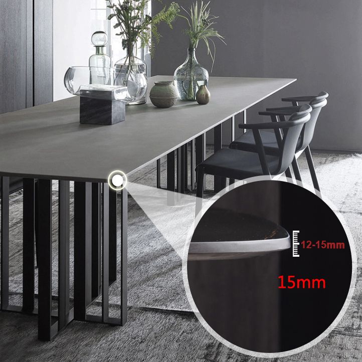 Mesa de comedor industrial de piedra sinterizada Mesa rectangular con pedestal doble de metal