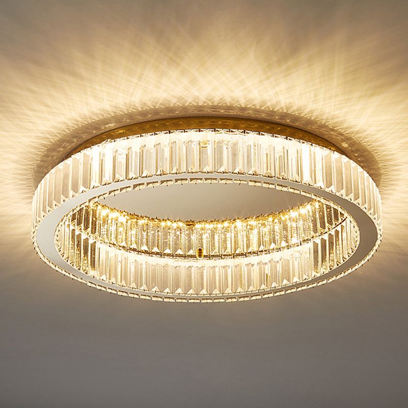 Circle Flush Mount Ceiling Light Fixtures Modern Crystal Ceiling Mount Chandelier for Living Room
