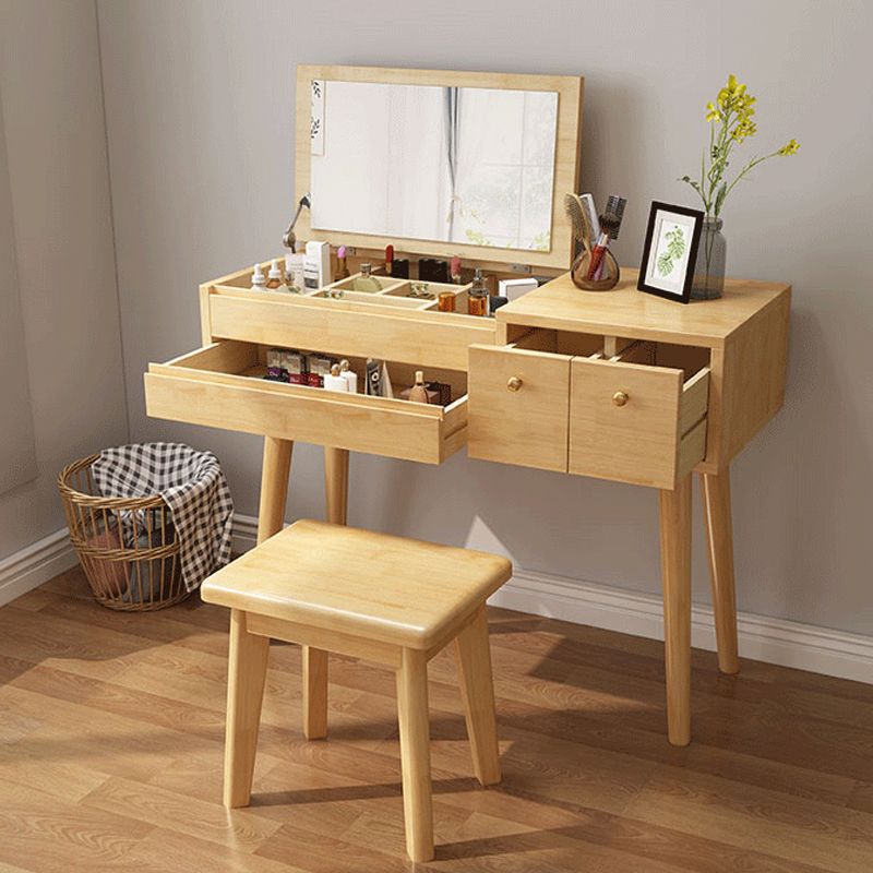 Modern 3-Drawer Solid Wood Vanity Makeup Table Vanity Stool