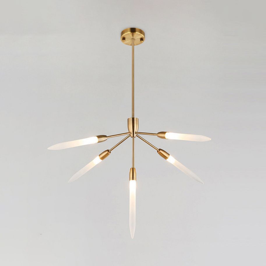 Acrylic Spur Chandelier Lighting Modern Stylish 5/25 Lights Gold Finish Ceiling Light Fixture for Living Room