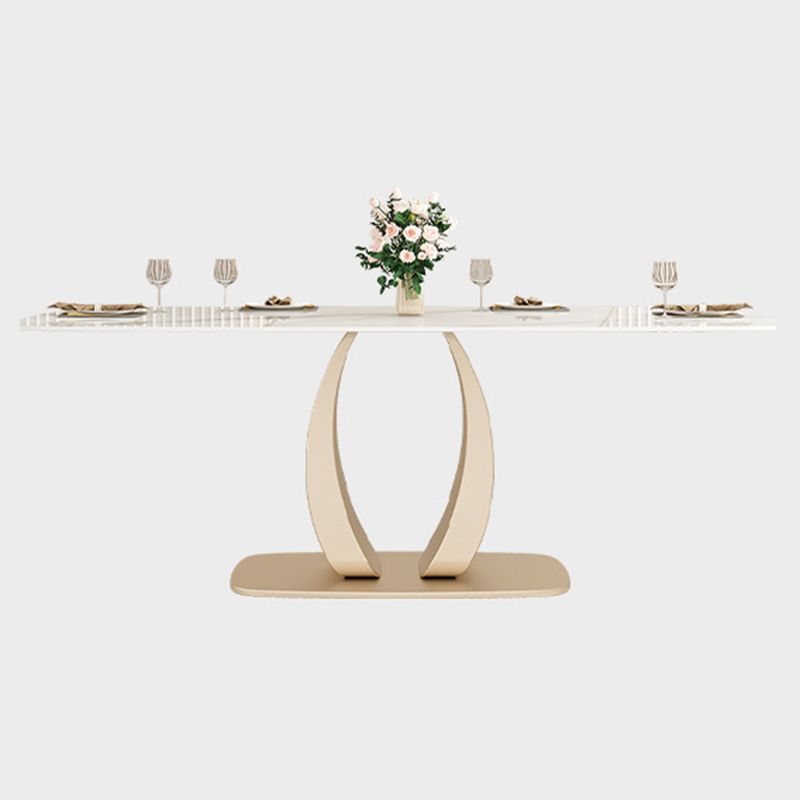 Glam Style Dinner Table Stone Rectangle Dining Room Table in White