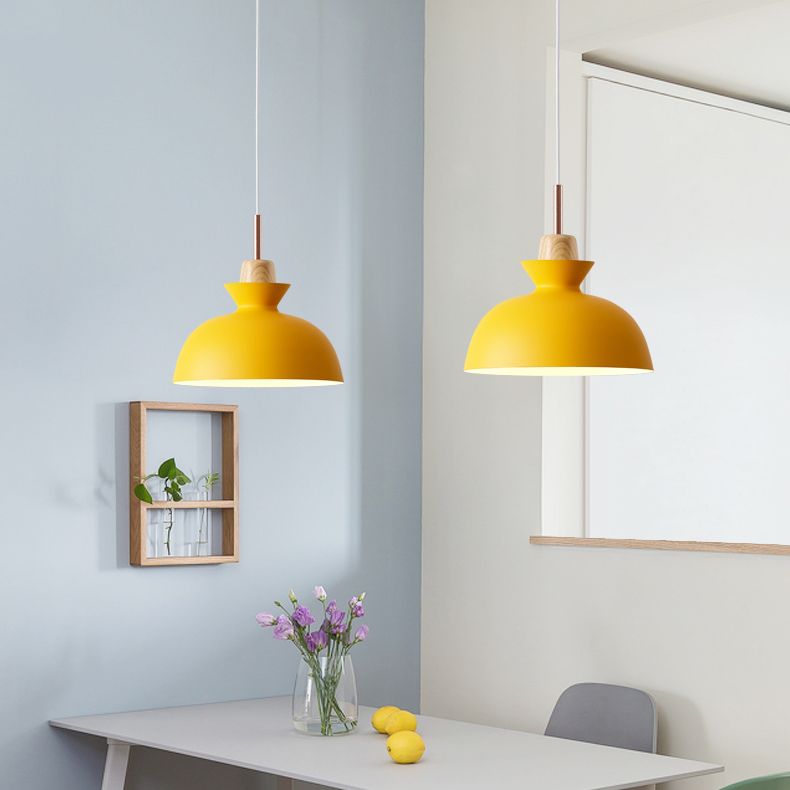 Pink/Yellow/Green Bowl Shade Ceiling Fixture Modern Style Metal 1 Light Dining Table Pendant Light