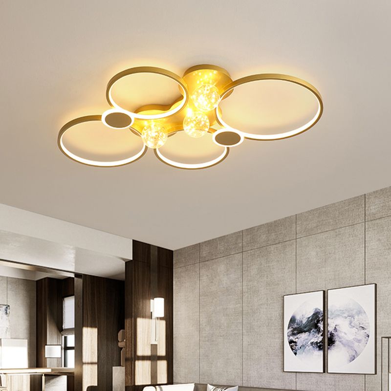 Plafoniera moderna da incasso a LED in metallo dorato per soggiorno