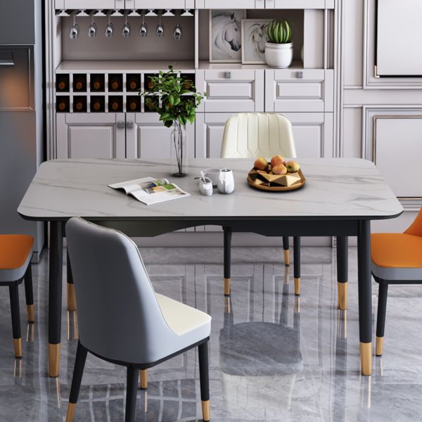 Modern Sintered Stone Standard Dining Table Rectangle Kitchen Dining Table with 4 Legs Base