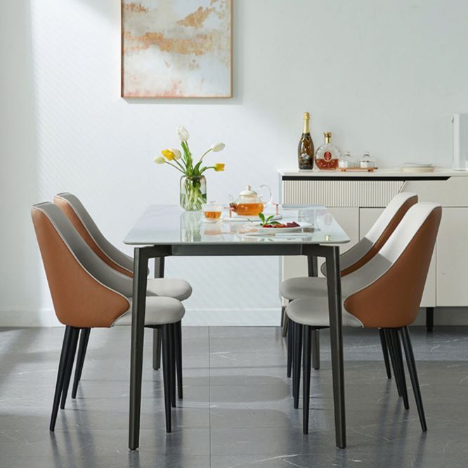Contemporary Rectangular Stone Dining Table with 4 Steel Fool